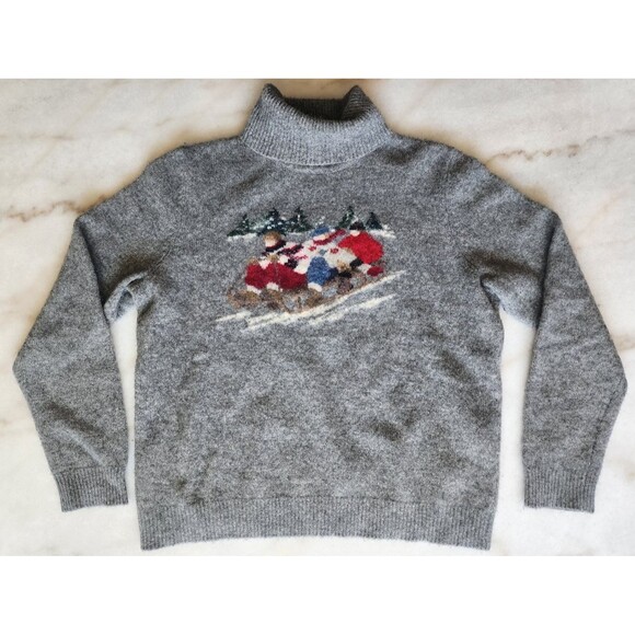 Vintage Womens Rare Lauren Ralph Lauren Lambswool Grey Med P Sled Scene Sweater - Picture 8 of 16